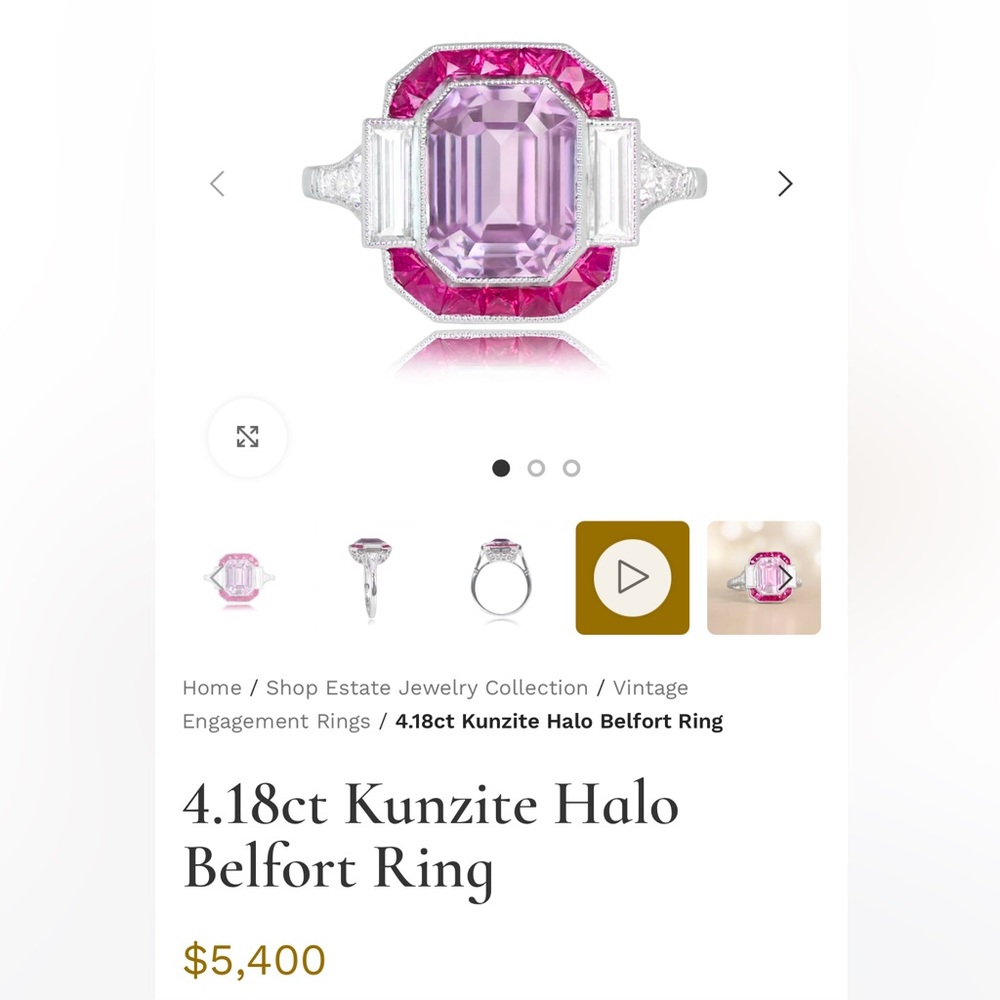 4.18 ct Kunzite Halo Belfort Ring - Picture 2 of 8